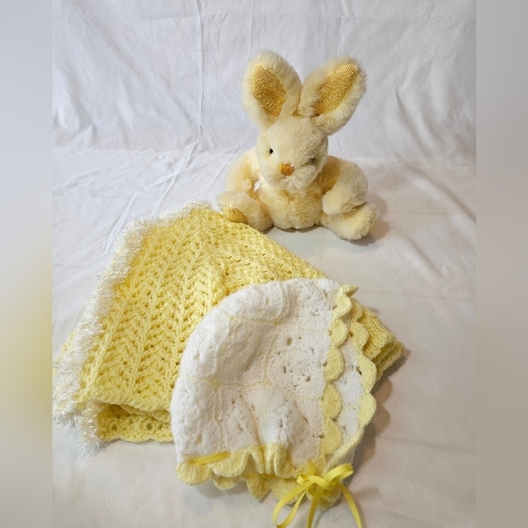 Hand Crafted Cardigan Crochet knit Set Yellow & white mesh lace knitting stitch - Picture 8 of 17